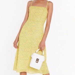 Nastygal yellow floral midi dress